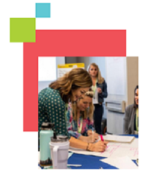 teacher standing behind third grade student working with math manipulatives