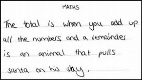 The total is when you add up all the numbers and a remainder is an animal that pulls Santa on his slay.